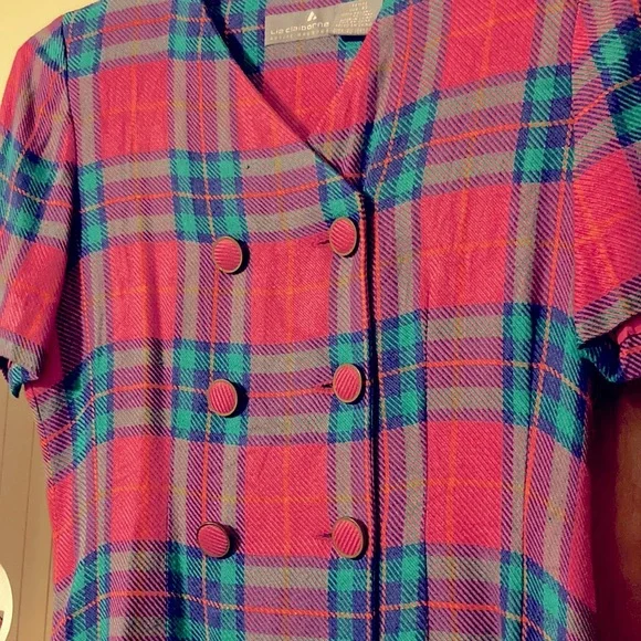 90s bright plaid preppy business dress Sz 6 petite - Picture 3 of 7